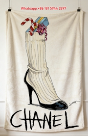 Chanel Christmas High Heel Stocking Flannel Sofa Throw Blanket IMG_6813